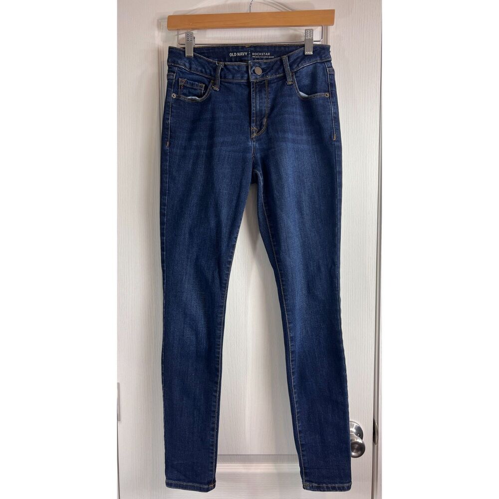 Old Navy Women's Mid Rise Rockstar Skinny Jeans Dark Wash Size 6 Short